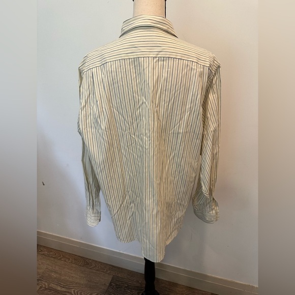 L.L. Bean Women’s Striped Dress Shirt Office Oversized SZ 16 CreamBlue Pinstripe - Picture 6 of 7